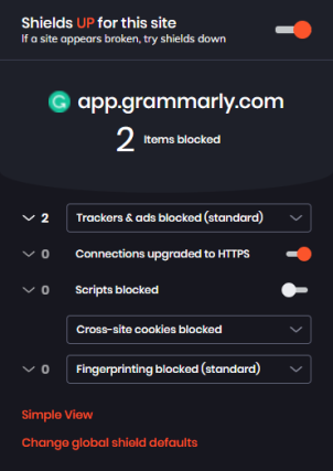 Brave defense shield blocks ads & trackers for a smoother web surfing experience