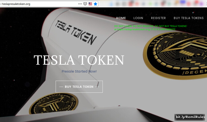 Tesla token scam phishing website