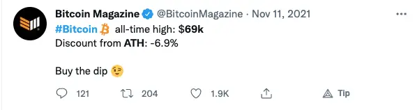 Bitcoin Magazine encourages investors to buy the dip.