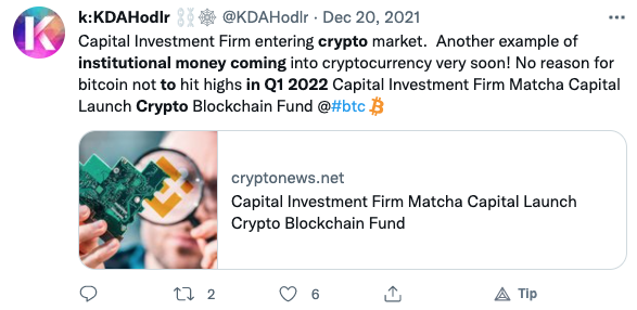 Institutional money will come to Crypto in Q1 2022.