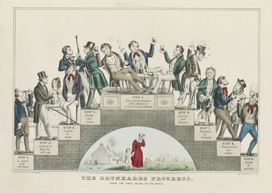 Drunkard's Progress by Nathaniel Currier supporting the temperance movement