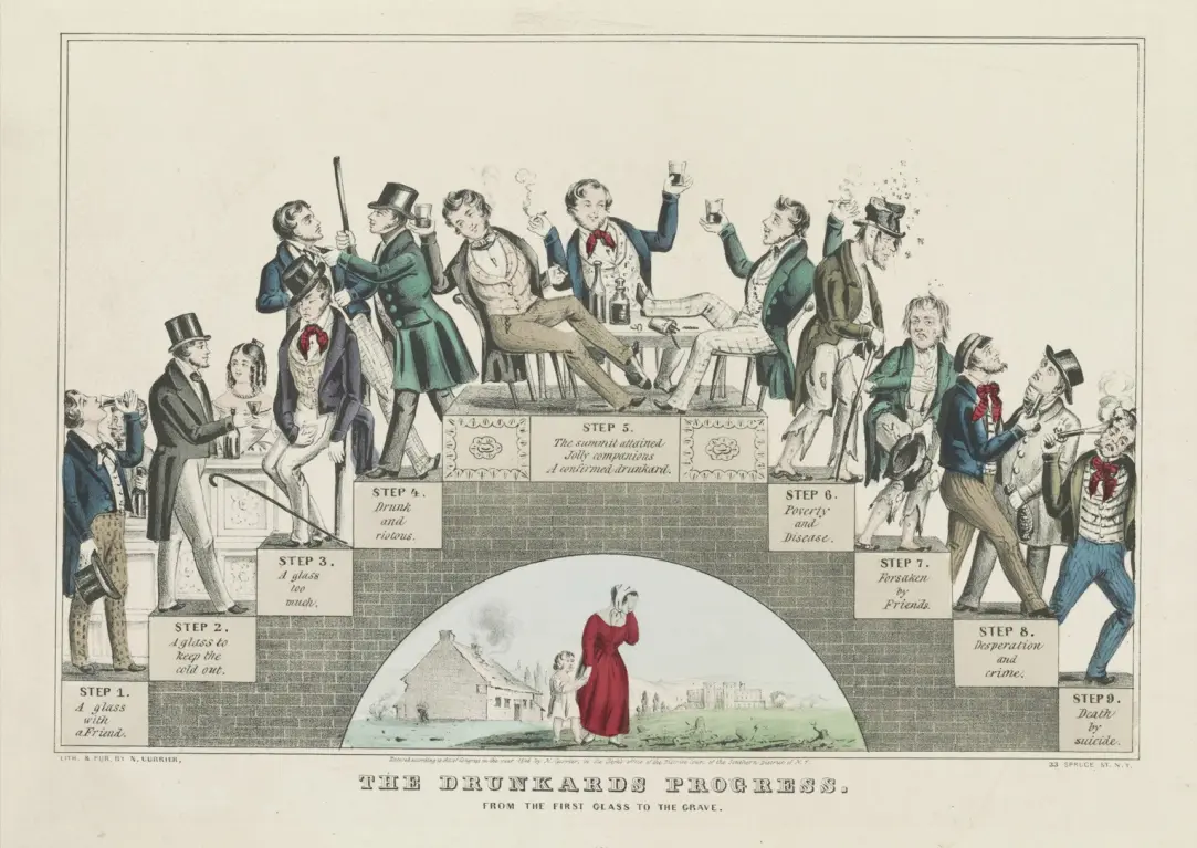 Drunkard's Progress by Nathaniel Currier supporting the temperance movement