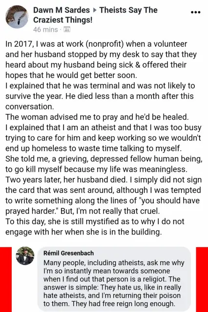 Christian wishes grieving atheist dead