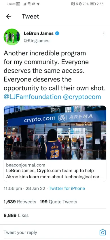 lebron tweeted crypto.com