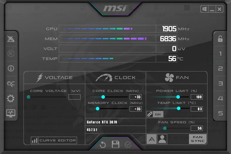 AfterBurner while mining (slightly over-clocked)