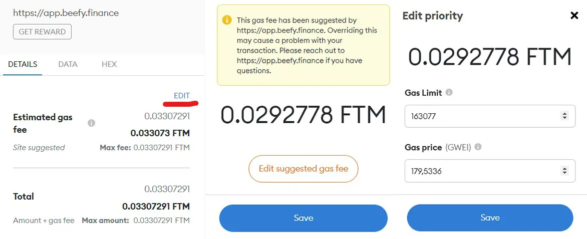 Metamask Gas Fee editing