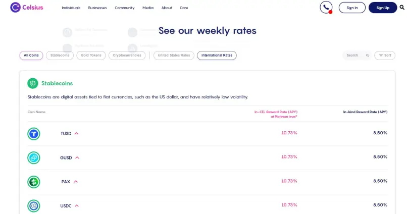 Celsius Interest rates are among the highest in the industry
