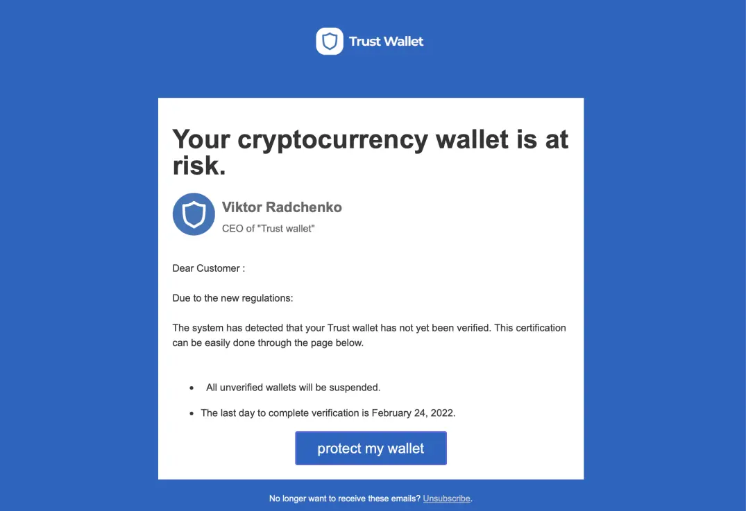 Trust Wallet Pishing scam