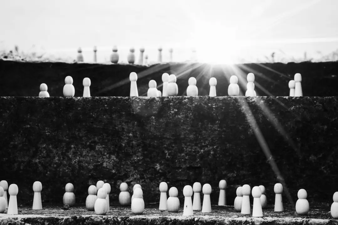 Chess pieces sitting on top of steps
