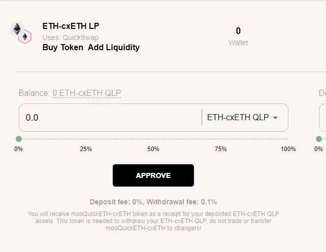 Add liquidity manually and deposit ETH-cxETH QLP