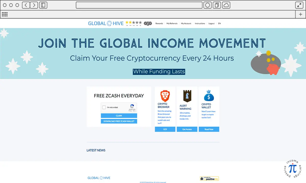 Free Zcash every day with Passive Income Earning and Global Hive