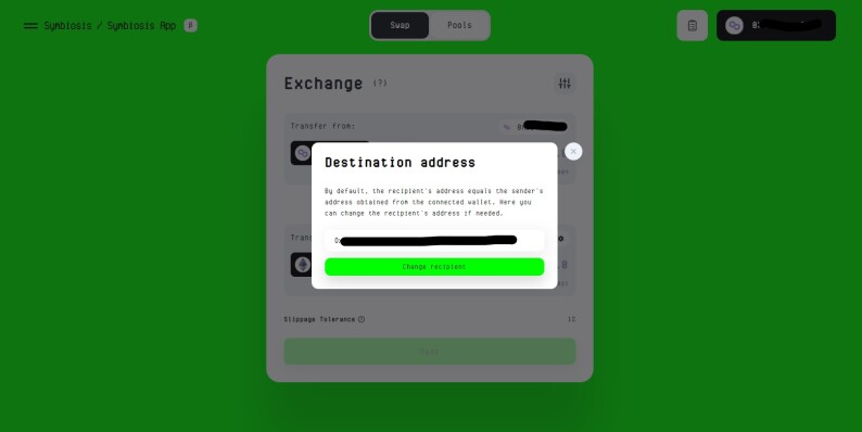 Symbiosis Finance change destination address