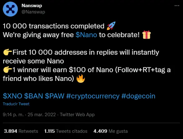 Nanswap Twitter Giveaway tweet