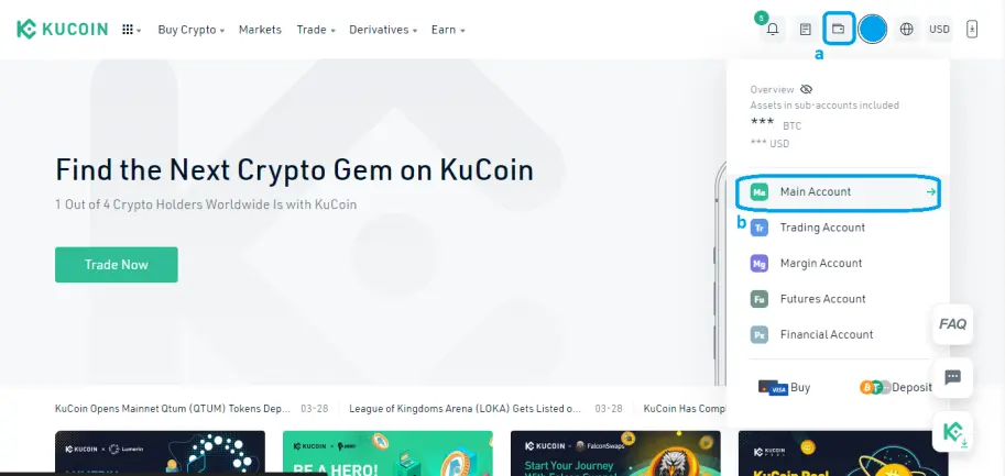 1. Open your Main Account Wallet