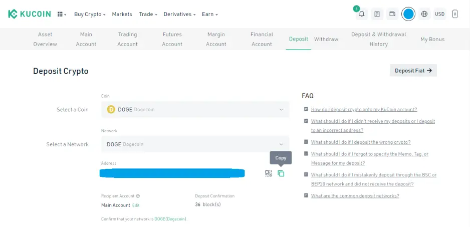 4. Copy Deposit Address