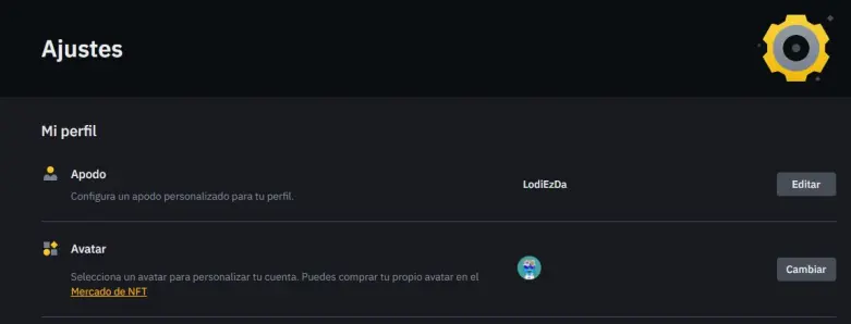 Avatar en Binance
