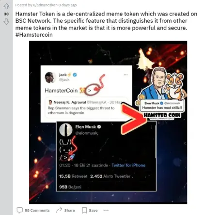 Unverified and exaggerated claims of Hamster Coin/Token