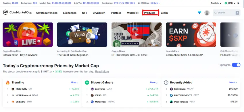 Coinmarketcap products