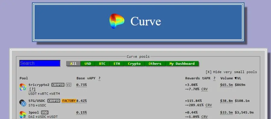 defi dex stablecoin pools curvefi