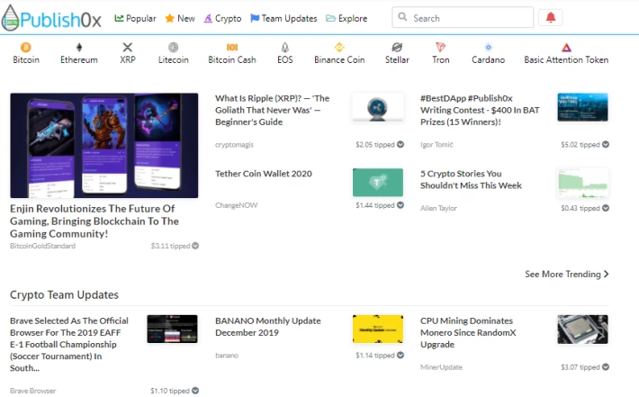 Publish0x homepage screenshot