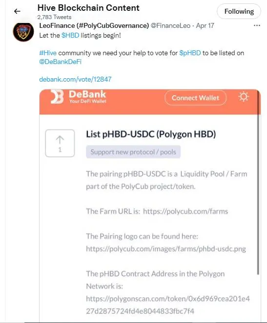 hive hbd stablecoin defi polycub blockchain crypto