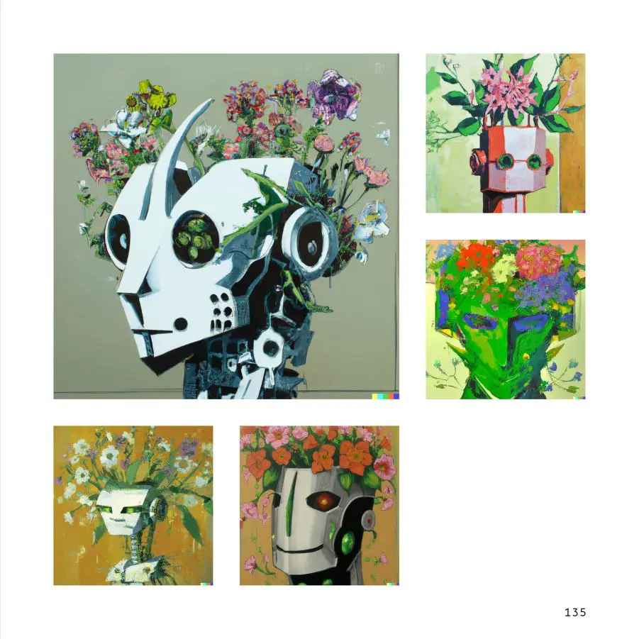 different robots mixed with flowers