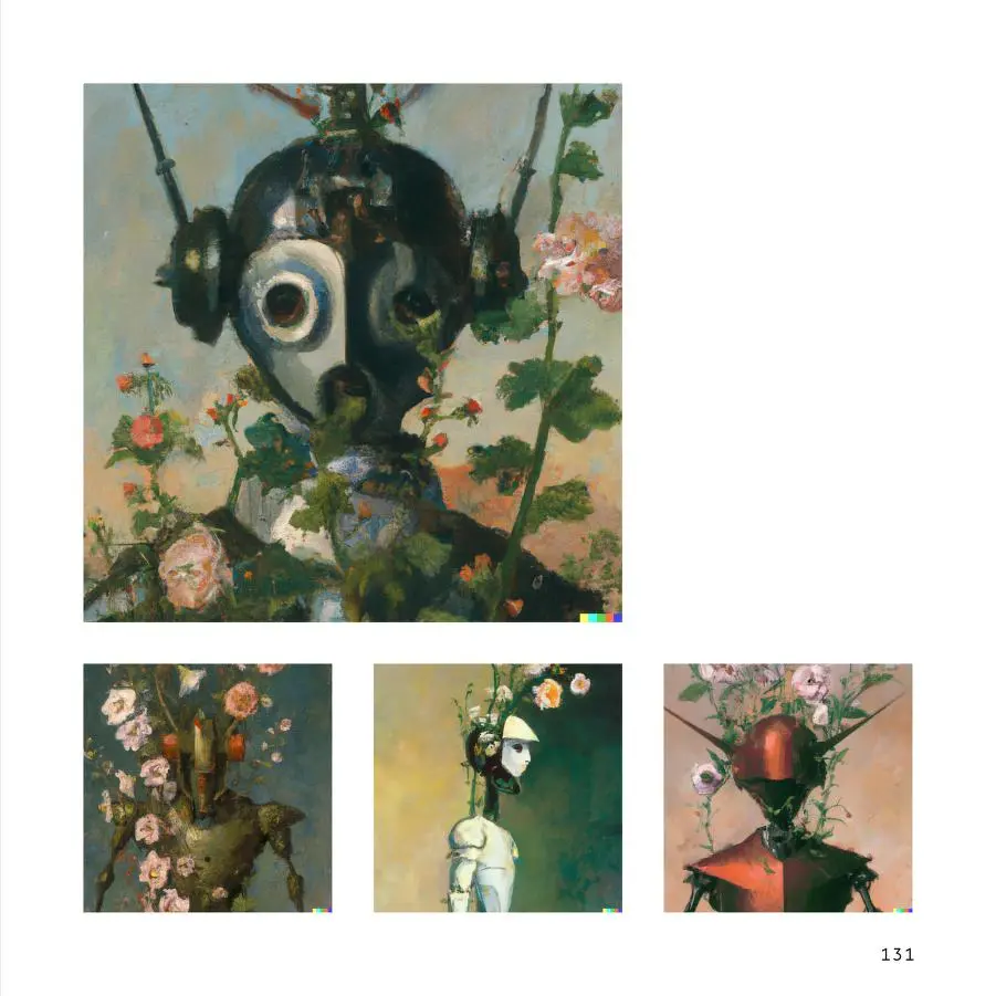 4 robots mixed with flowers