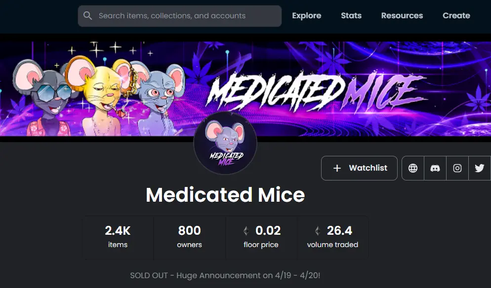 medicated mice OpenSea account