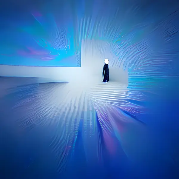 a silhouette is surrounded by blue