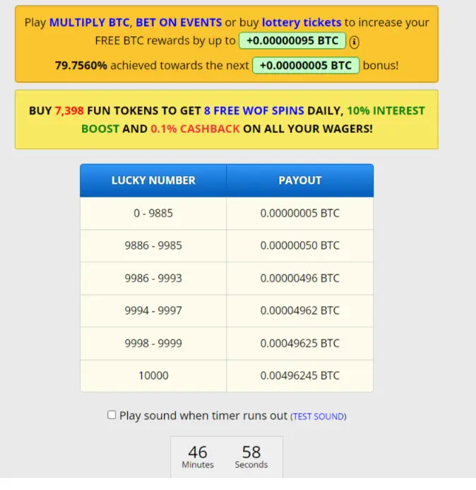 Freebitco.in's homepage