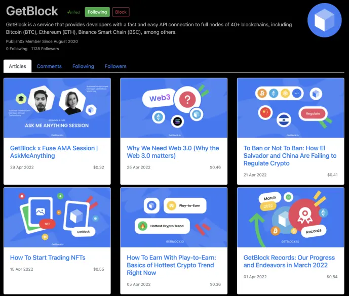 getBlock on Publish0x