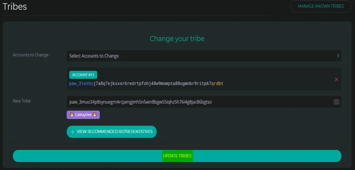 Click on Update Tribe