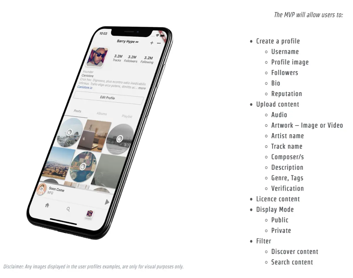 (The protocol and application will include features (in the image above) such as personal profiles that allow creators to build their brand, functions that allow creators to upload content and license content, as well as search to be able to discover content. All these factors should add up to a pretty wholesome and engaging application that will surely garner lots of interest from different artists.)