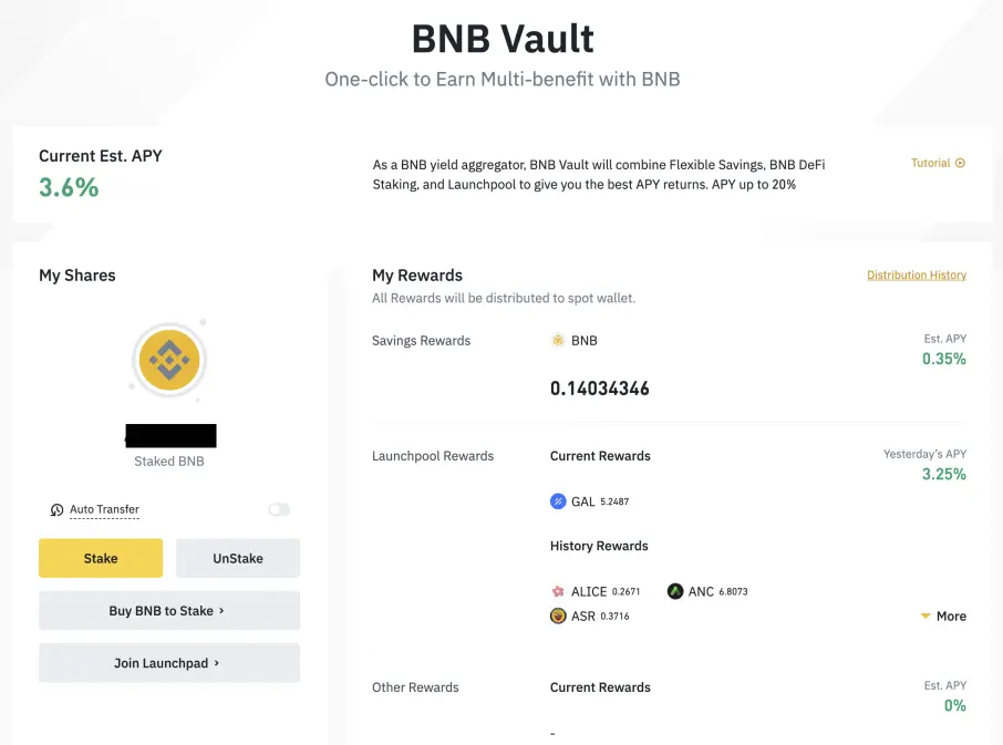 Binance BNB Vault Savings