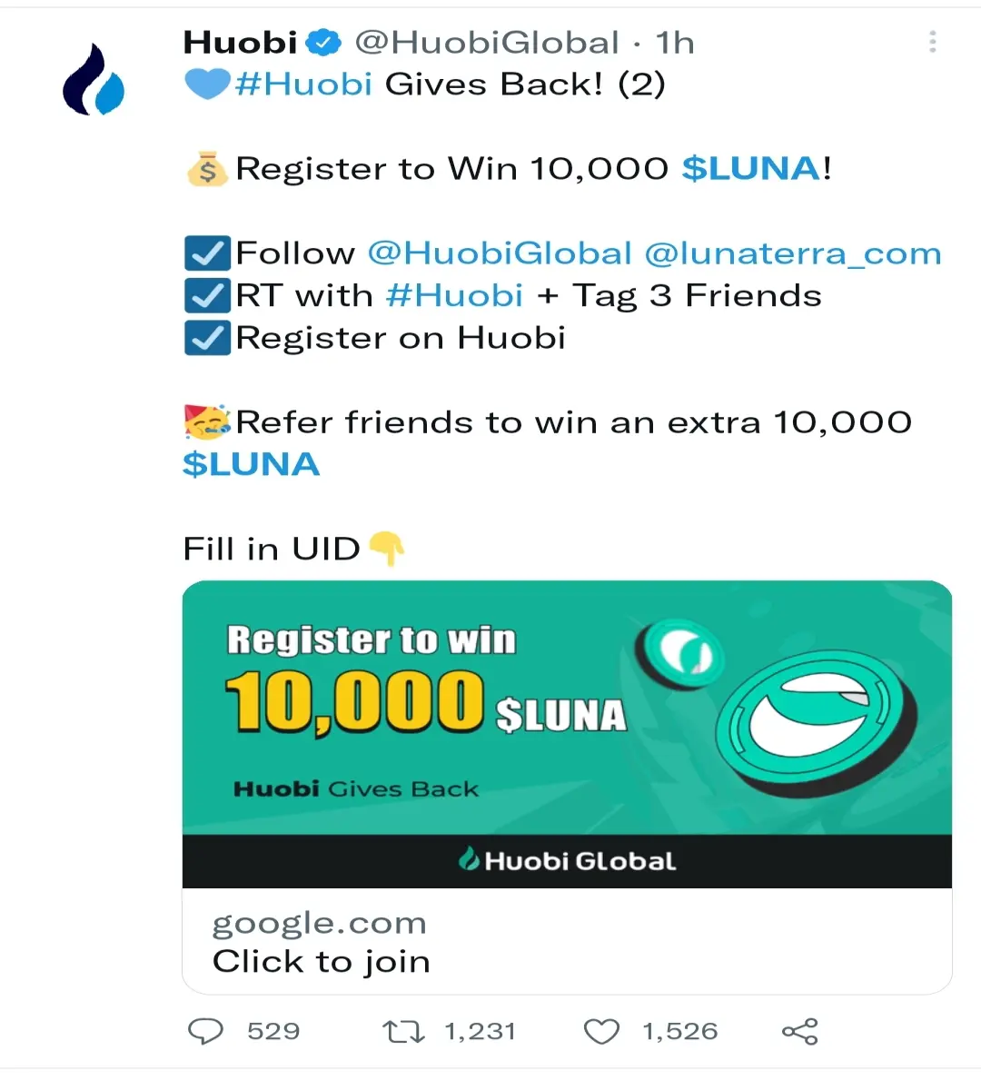 Huobi Tweet