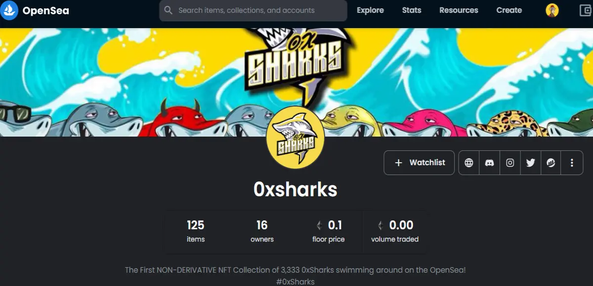 0x sharks opensea