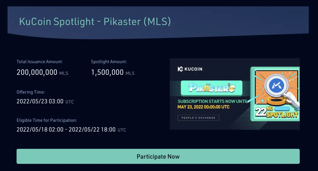 Pikaster $MLS on KuCoin Spotlight