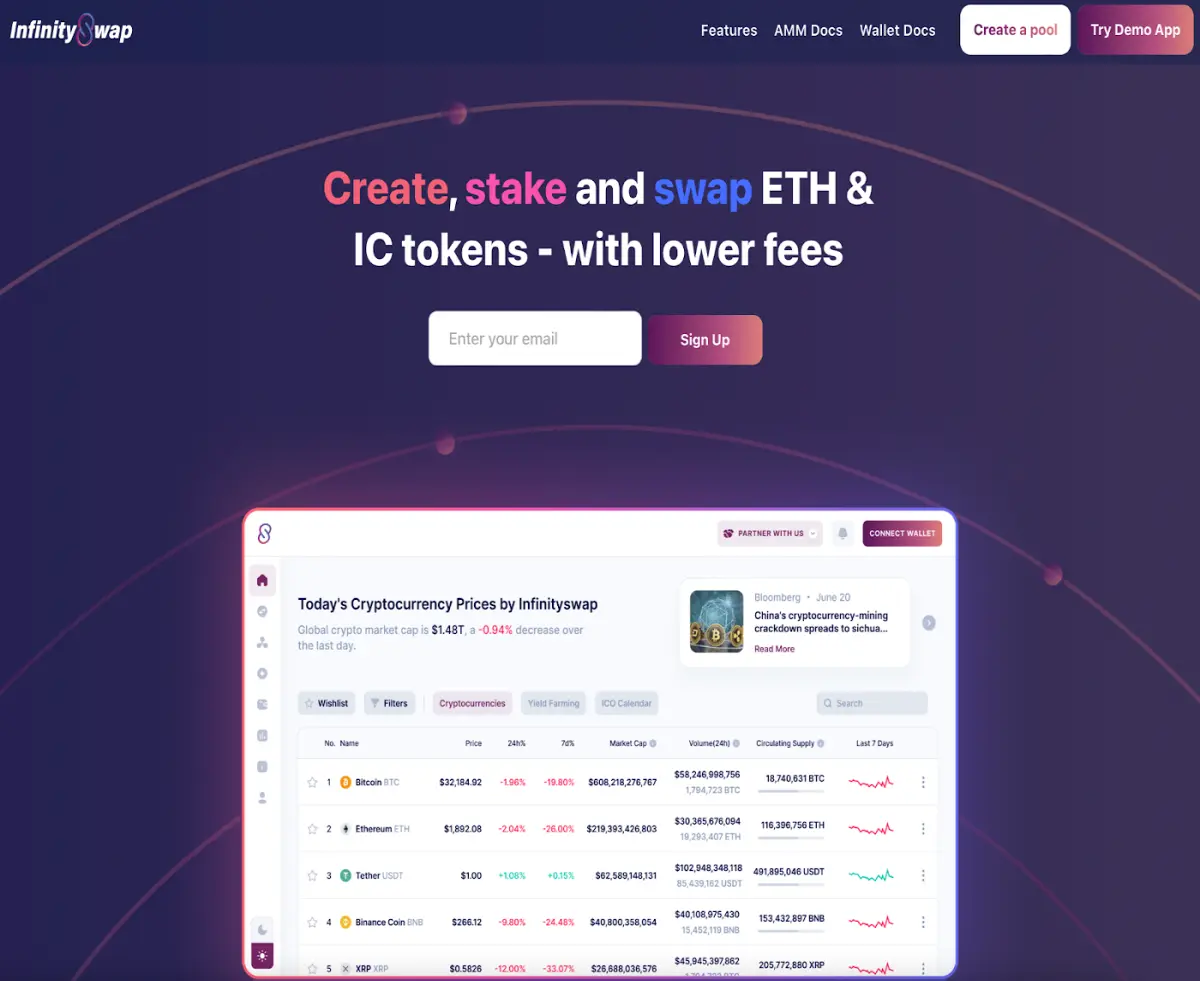 (InfinitySwap website homepage)