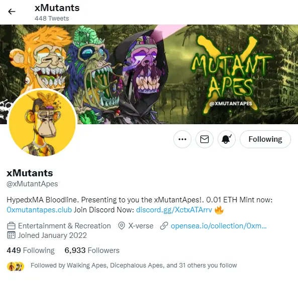 0x mutant ape twitter