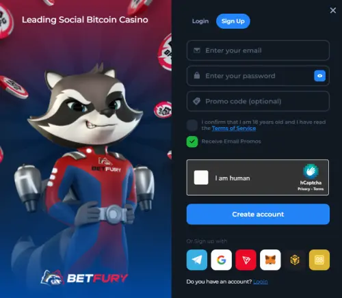BetFury sign up