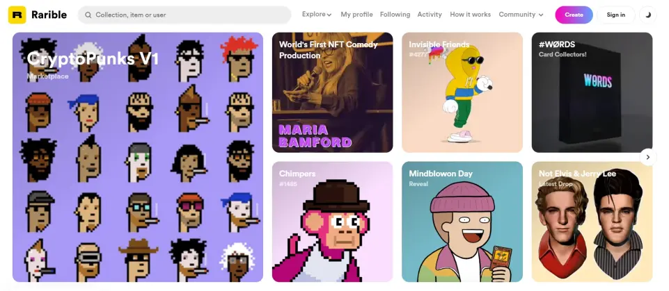 Rarible Home Page