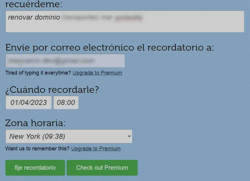 Parámetros Kisreminder