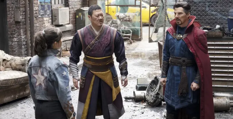 Xochitl Gomez, Benedict Wong and Benedict Cumberbatch in Doctor Strange in the Multiverse of Madness. Photo credits: Jay Maidment/Walt Disney Studios Motion Pictures/Marvel Studios/Courtesy Everett Collection