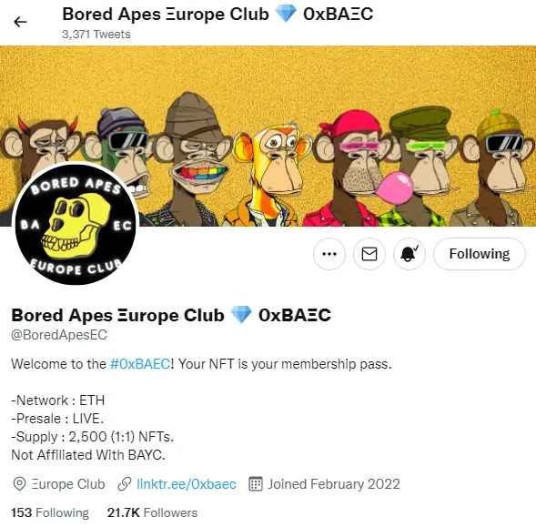 bored apes europe club twitter