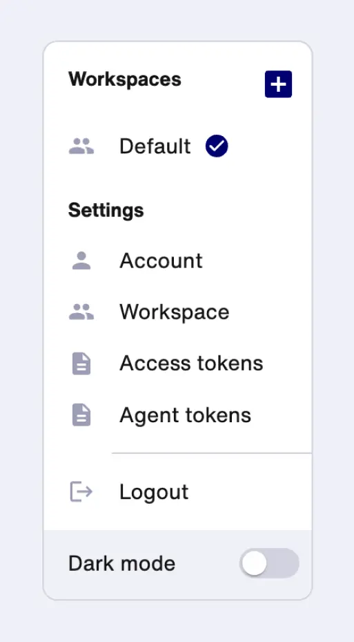 Syntropy Workspaces menu