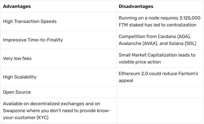 Fantom (FTM) Advantages and Disadvantages