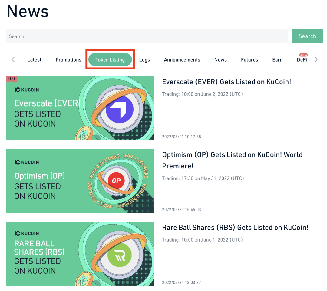 New Altcoin Listings on KuCoin