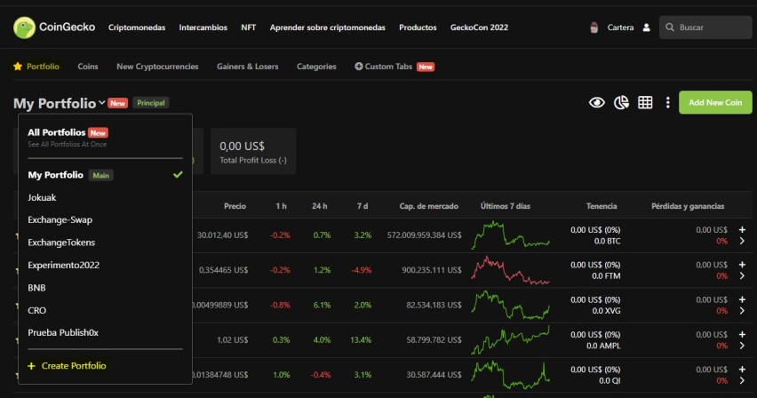 coingecko crear portfolio