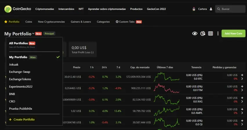 coingecko crear portfolio