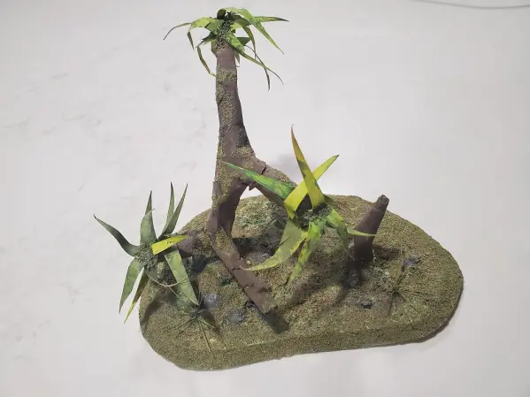 Jungle scenery - tree with leaves and grass flock